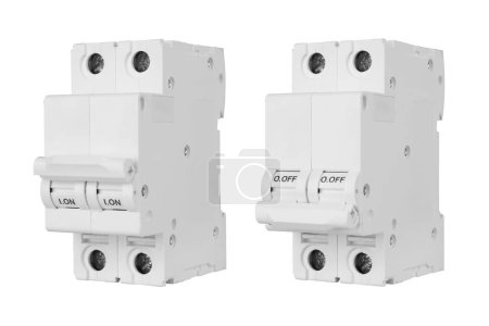 Photo for Automatic circuit breaker, isolated on a white background. Automatic electricity switcher. - Royalty Free Image