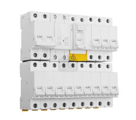 Photo for Automatic circuit breakers, isolated on a white background. Automatic electricity switcher - Royalty Free Image