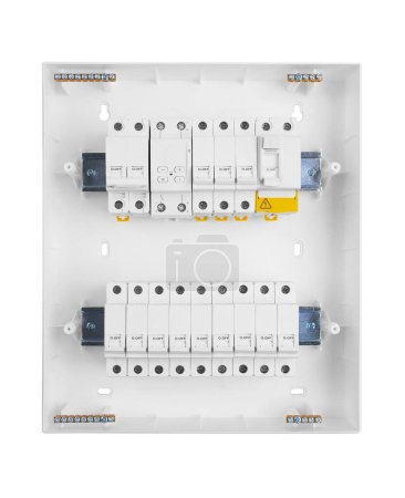 Photo for Automatic circuit breakers, isolated on a white background. Automatic electricity switcher. - Royalty Free Image