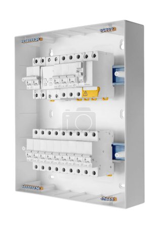 Photo for Automatic circuit breakers, isolated on a white background. Automatic electricity switcher. - Royalty Free Image
