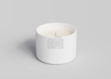 Photo for White ceramic candle jar without lid mockup, container candle packaging template on gray background 3D render - Royalty Free Image