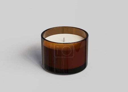 Photo for Amber glass jar candle container mockup on gray background 3D render, aromatic candle packaging template, design-ready product closeup - Royalty Free Image