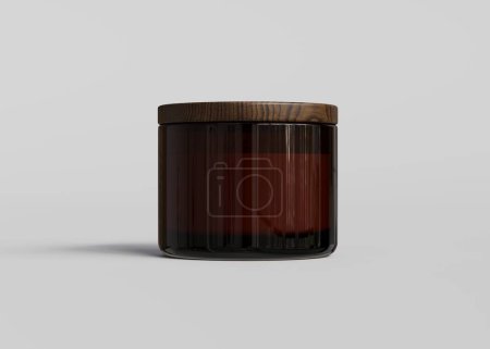 Photo for Amber glass jar candle container front view mockup on gray background 3D render, aromatic candle packaging template, design-ready product closeup - Royalty Free Image