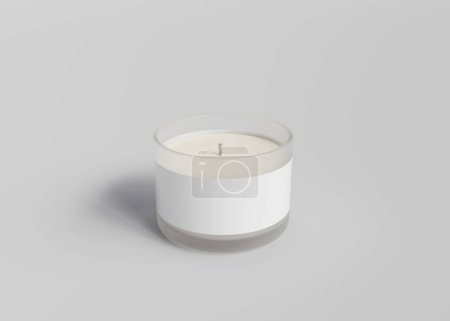 Téléchargez les photos : Pot de bougie en verre givré sur fond gris Modélisation de rendu 3D, modèle prêt pour la conception de bougie de conteneur - en image libre de droit