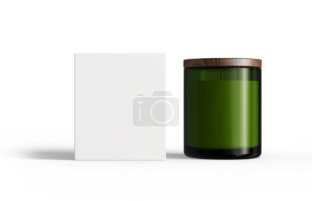 Photo for Green glass candle jar with lid and box isolated on transparent background, container candle mockup, design-ready candle template - Royalty Free Image