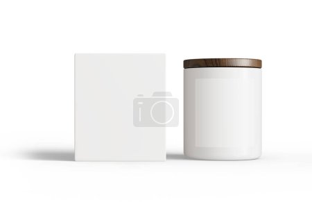 Téléchargez les photos : Pot de bougie en céramique blanche avec couvercle et boîte isolée sur fond transparent, maquette de bougie de récipient, modèle de bougie prêt à la conception - en image libre de droit