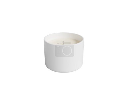 Téléchargez les photos : Pot de bougie en céramique blanche ouverte isolé sur fond transparent, modèle de bougie de récipient parfumé, produit prêt à la conception - en image libre de droit