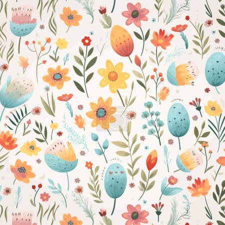 Photo for Floral pattern in pastel colors, styled tulips, spring flowers and leaves on white background, vector illustration - Royalty Free Image