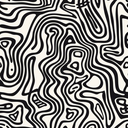 Téléchargez les photos : Un motif labyrinthe monochrome sur fond blanc inspiré par la nature et la symétrie. Ce design sans couture est parfait pour l'art textile - en image libre de droit