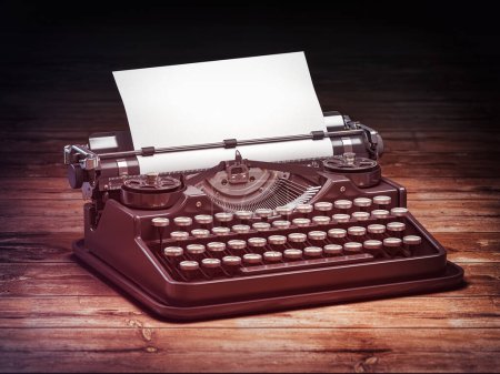 Téléchargez les photos : Machine à écrire vintage avec feuille vierge sur table en bois. Illustration 3d - en image libre de droit