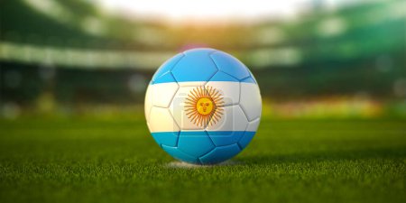 Photo for Football ball with flag of Argentina on the field of football stadium and space for name of football clubs. Football championship of Argentina concept. 3d illustration - Royalty Free Image