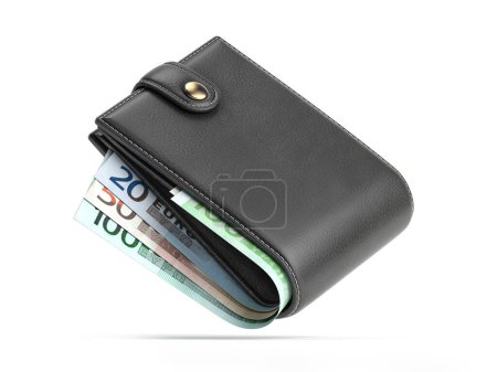 Photo for Purse or wallet with money euro bills isolated on white. 3d illustration - Royalty Free Image