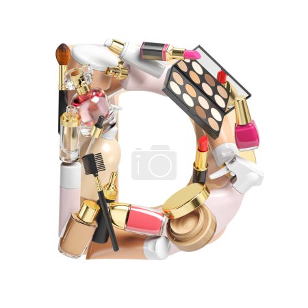 Photo for Letter D. Alphabet from cosmetics, make up and beauty products isolated on white.  3d illustration - Royalty Free Image