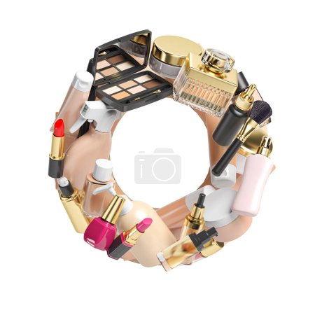 Photo for Letter O. Alphabet from cosmetics, make up and beauty products isolated on white.  3d illustration - Royalty Free Image