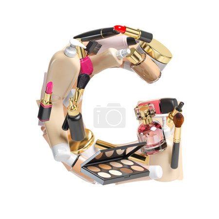Photo for Letter G Alphabet from cosmetics, make up and beauty products isolated on white.  3d illustration - Royalty Free Image