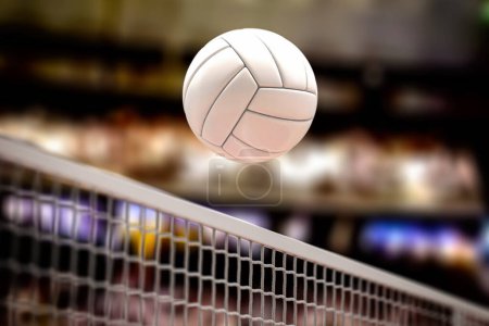 Photo for Volleyball ball and net in voleyball arena during a match. 3d illustration - Royalty Free Image