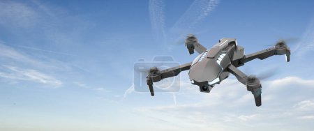 Photo for Quadcopter air drone isolated in the sky 3d illustration - Royalty Free Image