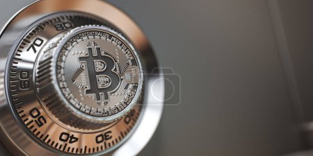 Téléchargez les photos : Bitcoin crypto-monnaie de sécurité et de protection de l'anonymat concept. Serrure sûre avec symbole de Bitcoin. Illustration 3d. - en image libre de droit