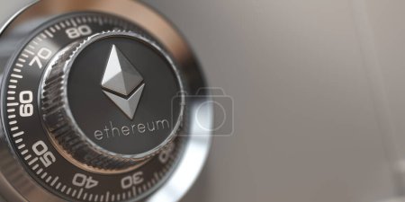 Téléchargez les photos : Ethereum crypto-monnaie de sécurité et de protection de l'anonymat concept. Serrure sûre avec symbole de l'éthérée. Illustration 3d. - en image libre de droit
