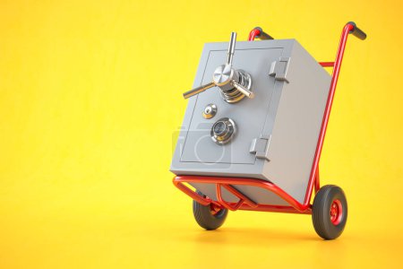 Photo for Safe on hand truck on yellow background. 3d illustration - Royalty Free Image