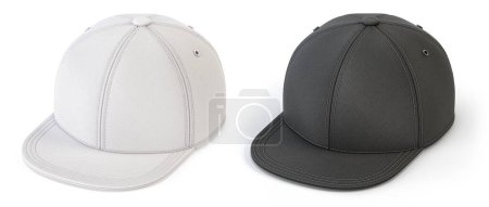 Foto de Blanco y negro complemento atrás maqueta, plantilla de sombrero en blanco, aislado sobre fondo blanco. ilustración 3d - Imagen libre de derechos