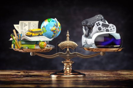 Photo for Play game or eduction balance, harmony, time and money menedgment concept. 3d illustration - Royalty Free Image