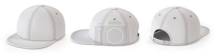 Photo for White snap back mock up, blank hat template, isolated on white background.  3d illustration - Royalty Free Image
