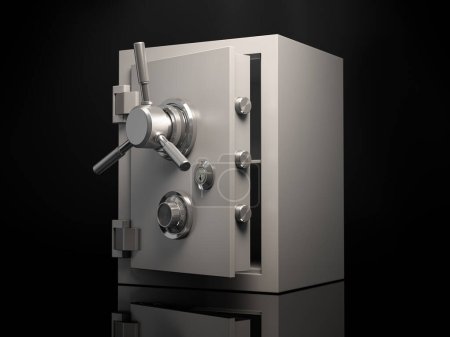 Photo for Open bank vault safe on black background. Security and protection. 3d illustration - Royalty Free Image