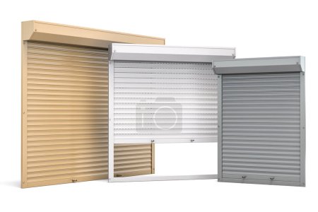 Photo for Window roller shutters of different colors isolated on white background. 3d illustration - Royalty Free Image