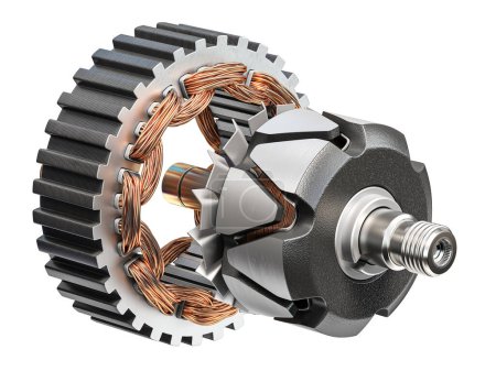 Photo for Rotor and stator of car alternator generator or electric motor isolated on white. 3d illustration - Royalty Free Image