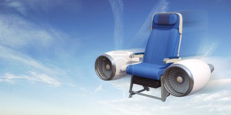 Photo for Aircraft seat on airplane motor flying in the sky. Travel and tourism concept. 3d illustration - Royalty Free Image