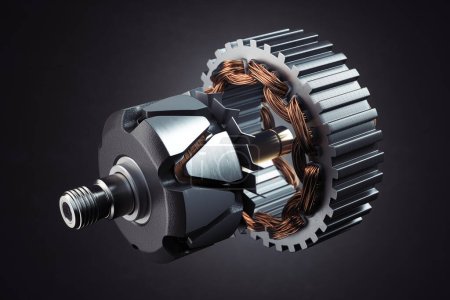 Photo for Rotor and stator of car alternator generator or electric motor on black. 3d illustration - Royalty Free Image