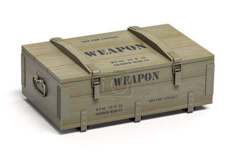 Photo for Military wooden crate with weapon and army ammunition isolated on white. 3d illustration - Royalty Free Image