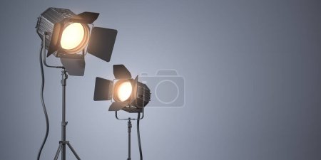 Photo for Spotlight studio lighting equipment for photography or videography on grey backgound. 3d illustration - Royalty Free Image
