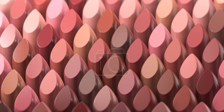 Photo for Lipsticks of different colors in row. Make up beauty concept background. 3d illustration - Royalty Free Image
