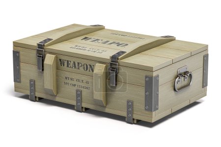 Photo for Military wooden crates with weapon and army ammunition isolated on white. 3d illustration - Royalty Free Image