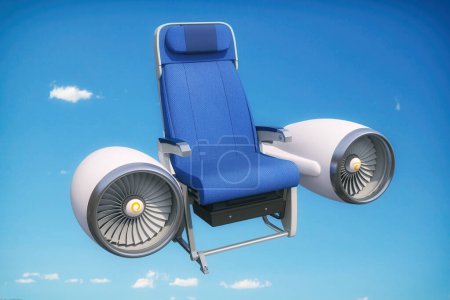 Photo for Aircraft seat on airplane motor flying in the sky. Travel and tourism concept. 3d illustration - Royalty Free Image
