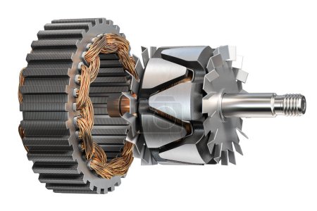 Foto de Rotor y estator de generador de alternador de coche o motor eléctrico aislado en blanco. ilustración 3d - Imagen libre de derechos