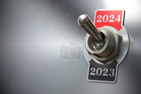 Photo for 2024 new year change. Vintage switch toggle with numbers 2023 and 2024. 3d illustration - Royalty Free Image