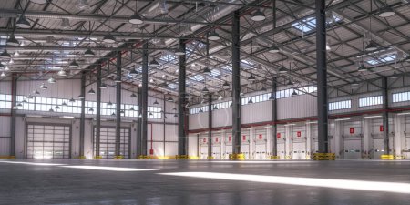 Photo for Empty warehouse or storehouse in daylight. 3d illustration - Royalty Free Image