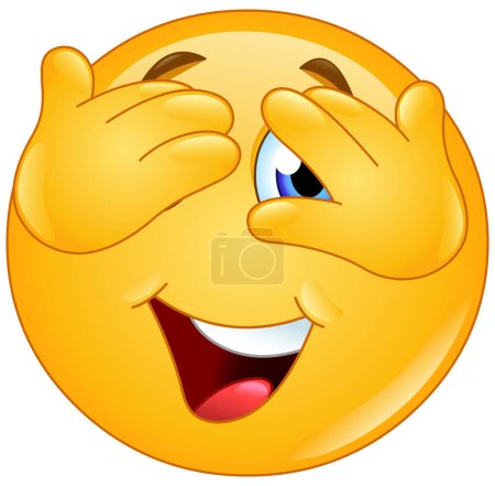 Illustration pour Emoji heureux emoticon couvrant les yeux et regardant, attendant une surprise - image libre de droit