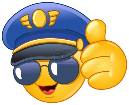 Téléchargez les illustrations : Pilot emoji emoticon showing thumb up, like gesture - en licence libre de droit