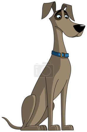Ilustración de Perro estilizado con cuello azul sentado - Imagen libre de derechos