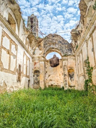 Abandoned church in the ghost town of Bussana Vecchia, Italy