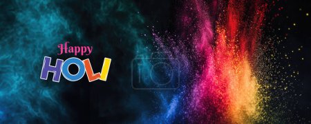 Happy Holi Social Media Banner oder Header Design in Multi Color Powder (Gulal) Explosion.