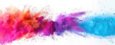 Téléchargez les photos : Holi Celebration Background - un fond avec des éclaboussures de peinture colorées, créant une scène artistique et dynamique. Les couleurs incluent rouge, orange, jaune, vert, bleu et violet, donnant à l'image une atmosphère vivante et énergique. - en image libre de droit