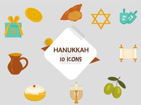 Illustration for 10 Hanukkah Elements Set On Grey Background For Jewish Festival Celebration. - Royalty Free Image