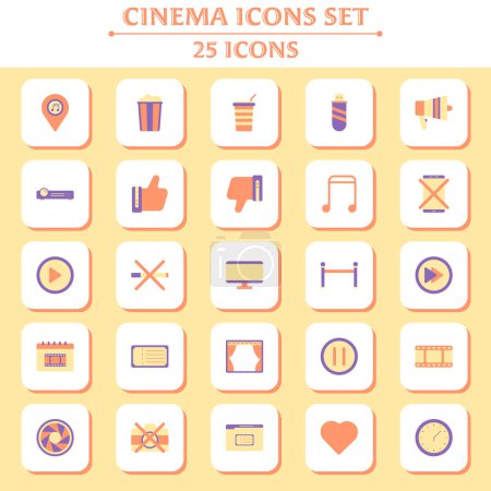 Illustration for Colorful Set Of Cinema Icons In Square Background. - Royalty Free Image