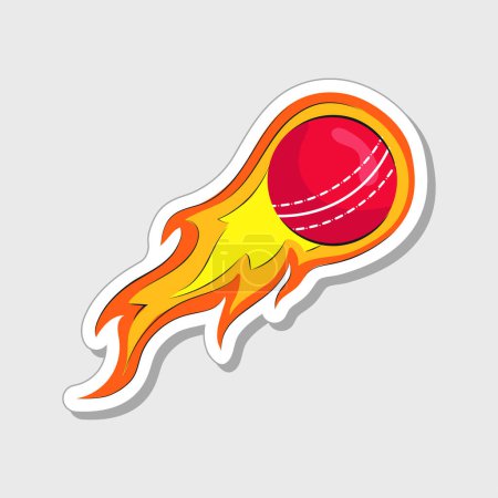 Illustration for Isolated Flaming Cricket Ball In Sticker Style Over Grey Background. - Royalty Free Image