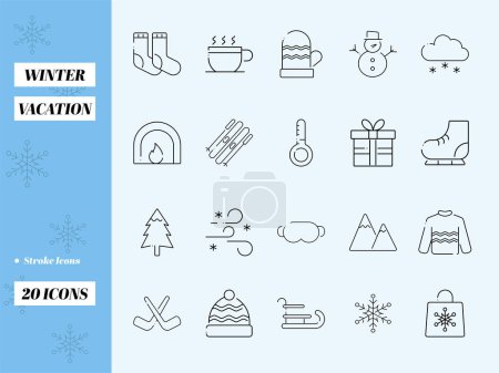Illustration for 20 Winter Vacation Icon Or Symbol Set In Stroke Style. - Royalty Free Image